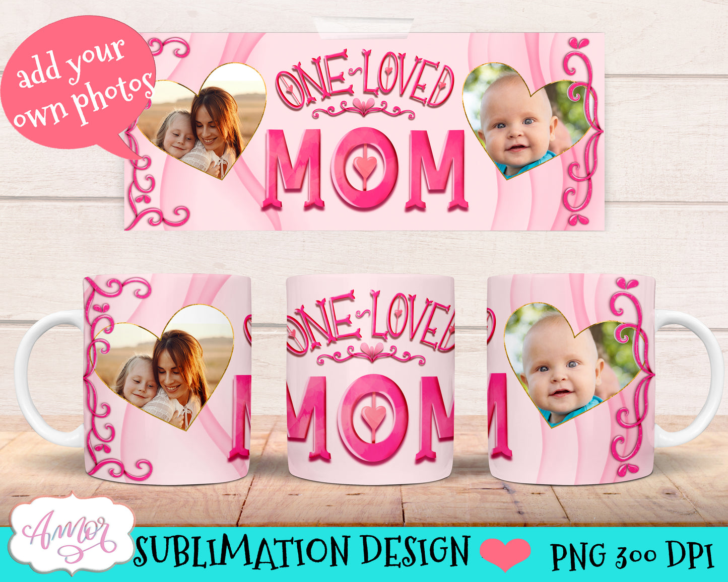 Mom photo mug Wrap for Sublimation | Mothers day mug PNG