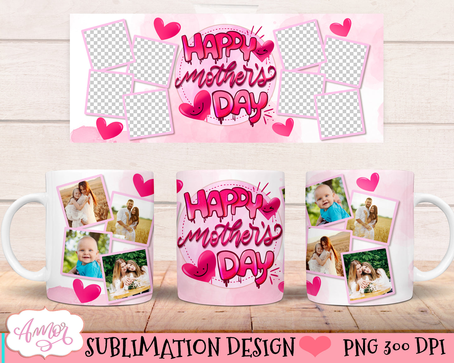 Mother's day photo mug template for sublimation 15oz 11oz