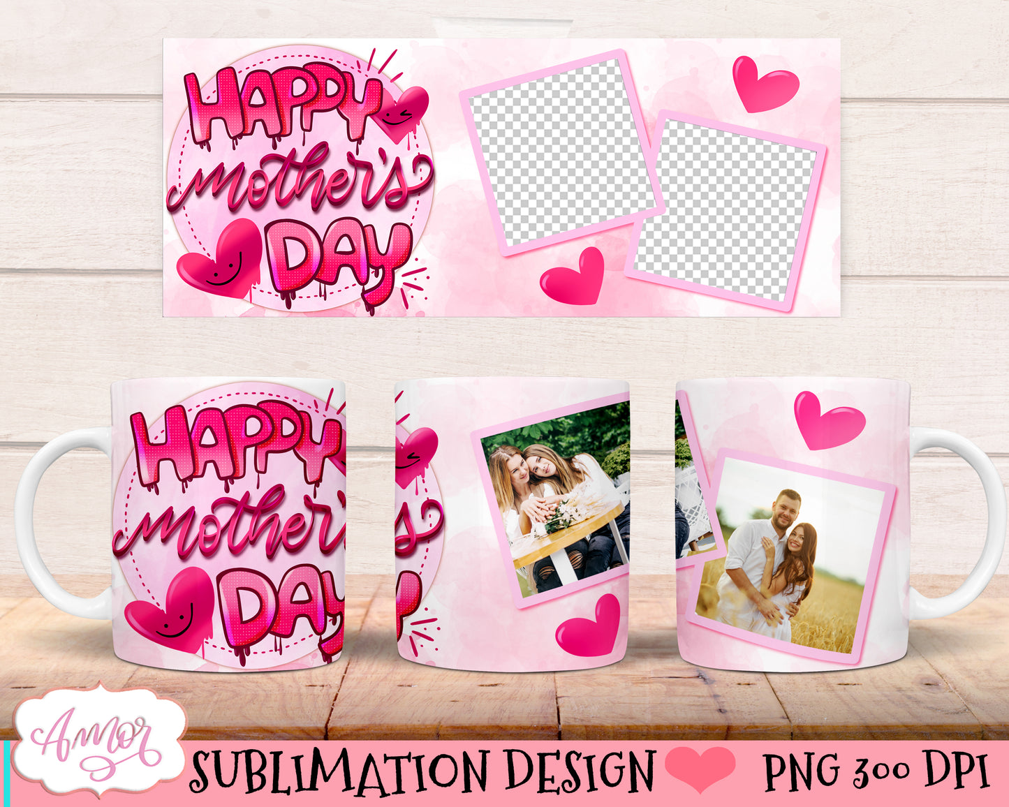 Mother's day photo mug wrap for sublimation 15oz 11oz