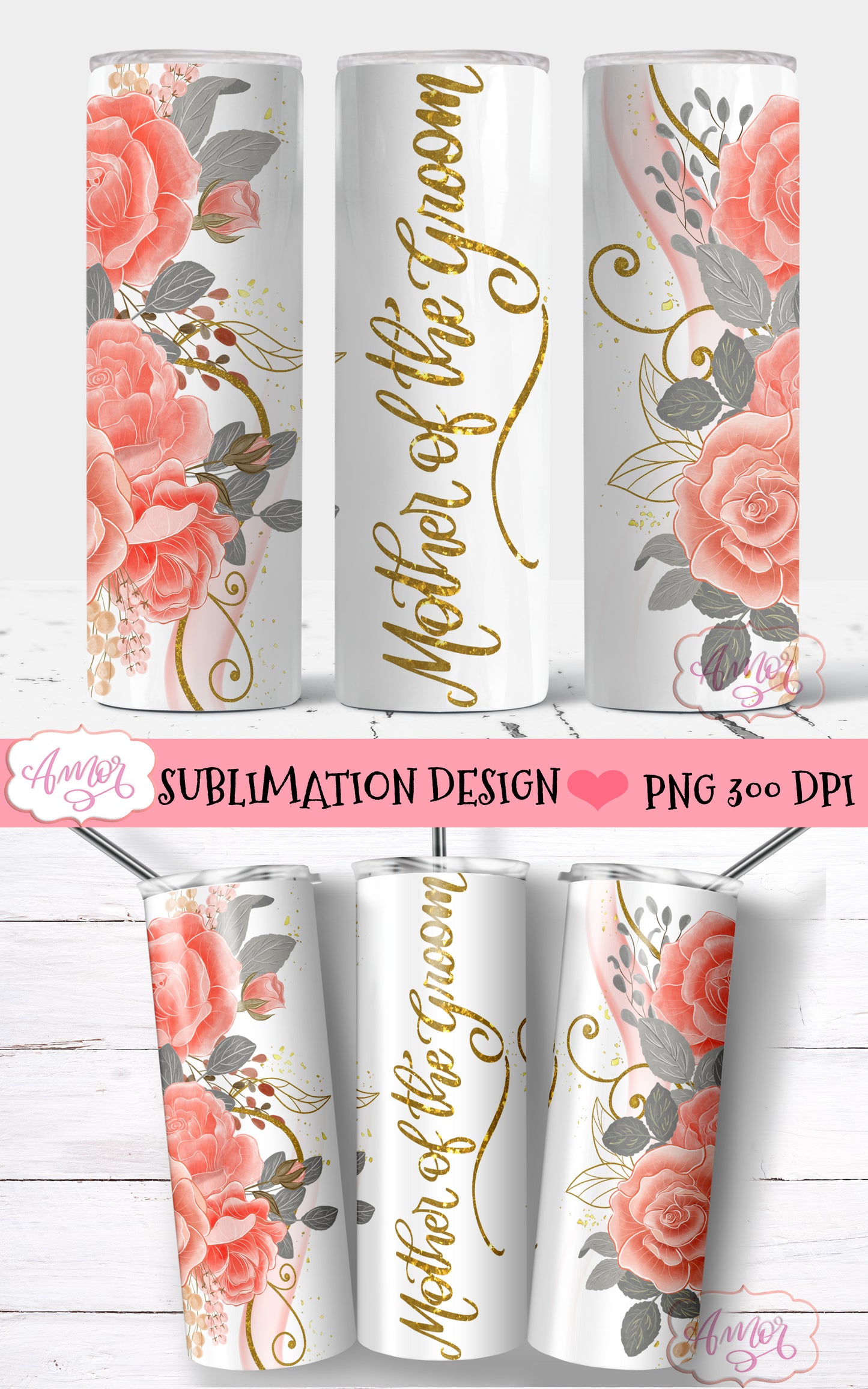 Bridal party tumbler wraps matching designs for sublimation