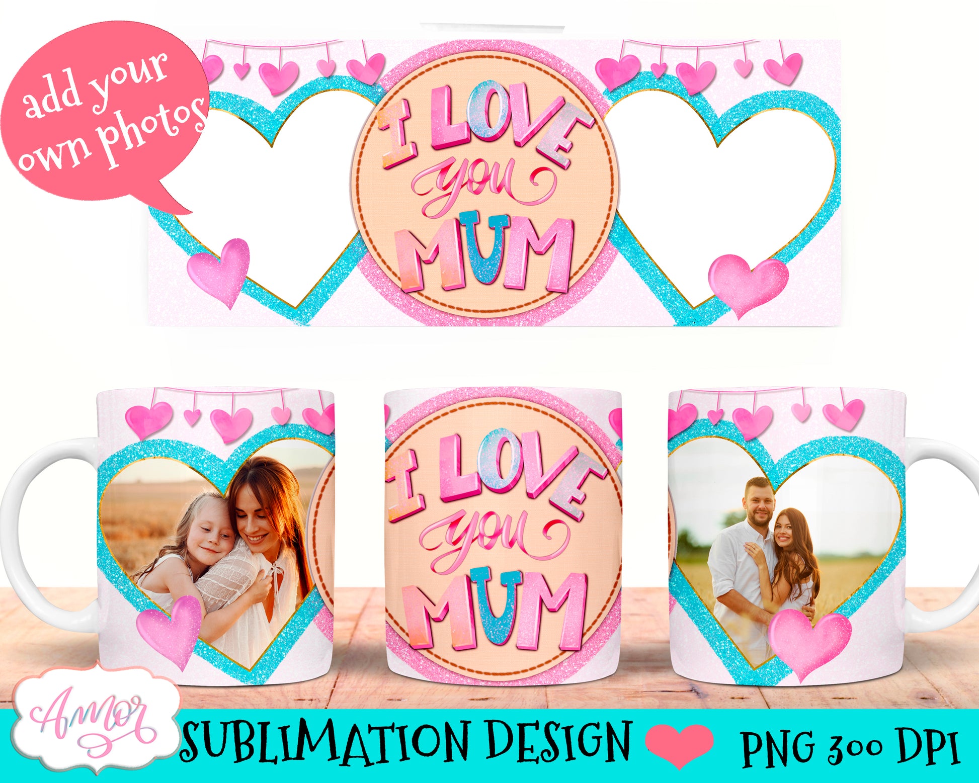 Mum photo mug Wrap for Sublimation | Mothers day mug PNG