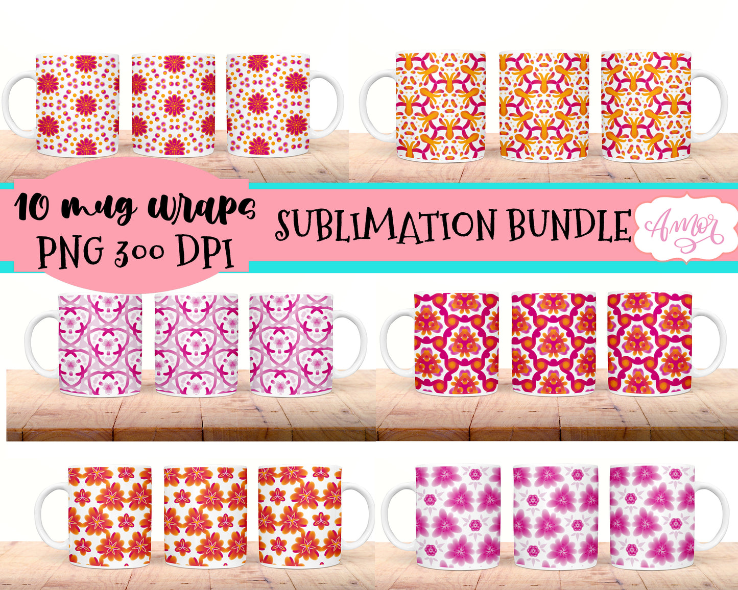 11oz and 15oz Mug wrap sublimation bundle