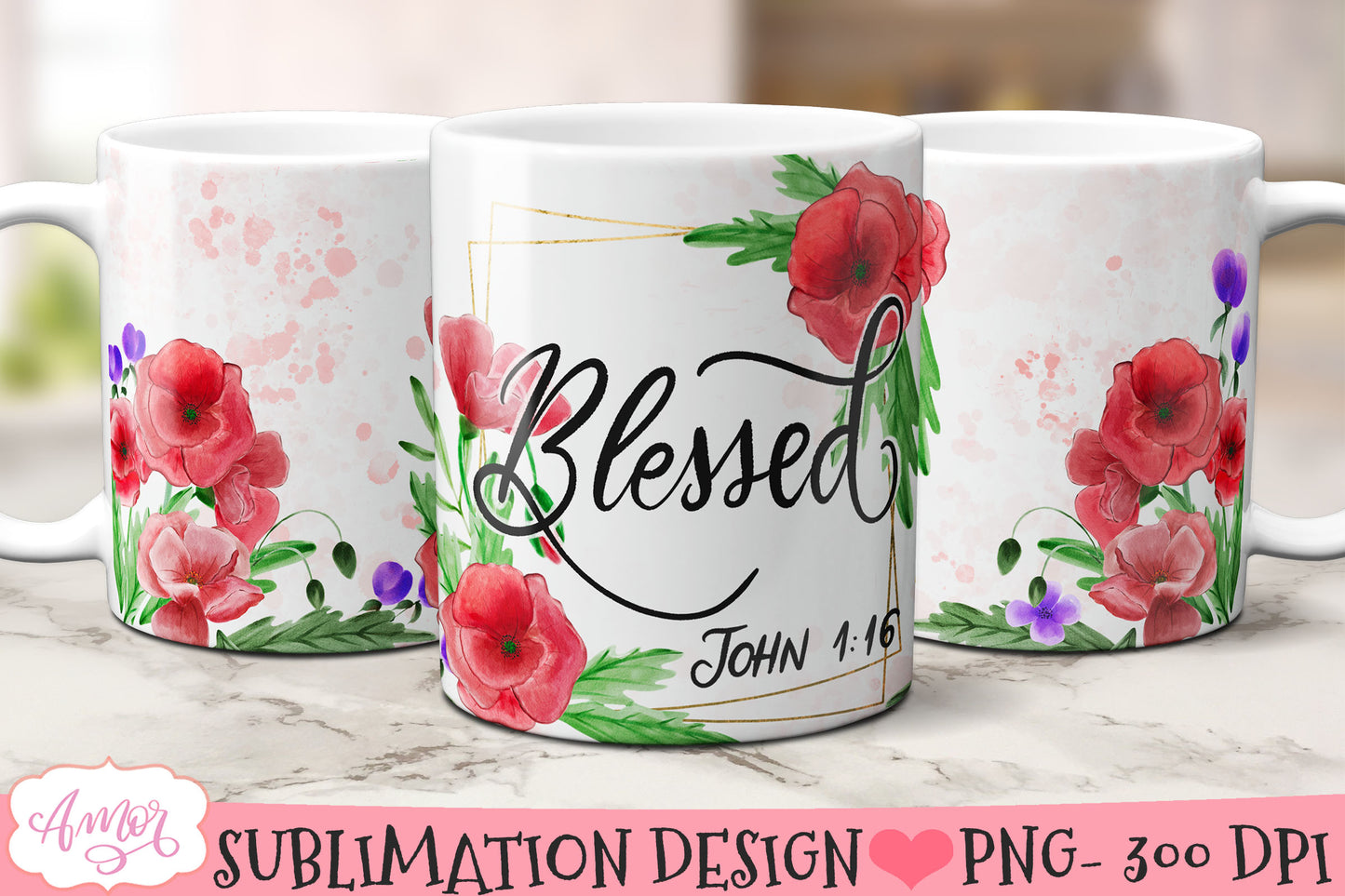 Bundle of 6 Bible Verse Mug Wraps with Hand-Painted Florals