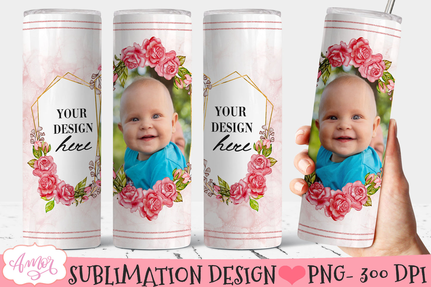 Bundle of 6 floral photo tumbler wraps for sublimation