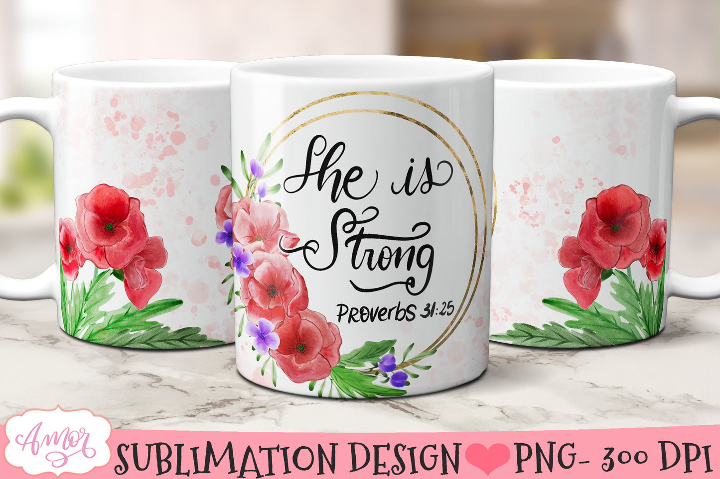 Bundle of 6 Bible Verse Mug Wraps with Hand-Painted Florals