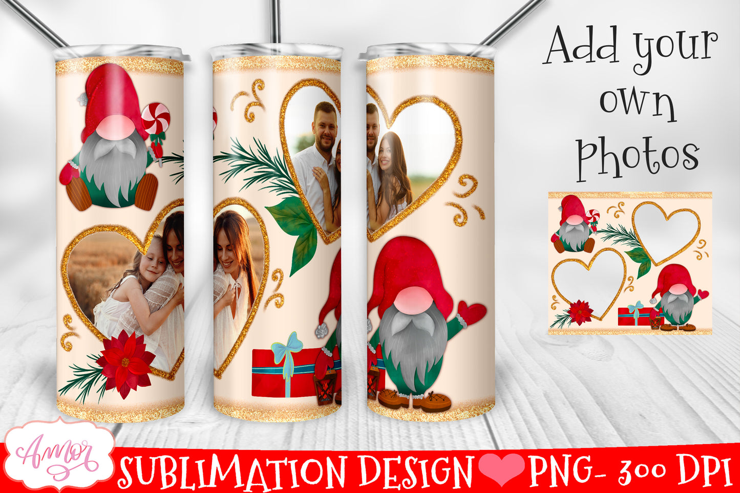 Add your own photos Christmas tumbler wrap PNG