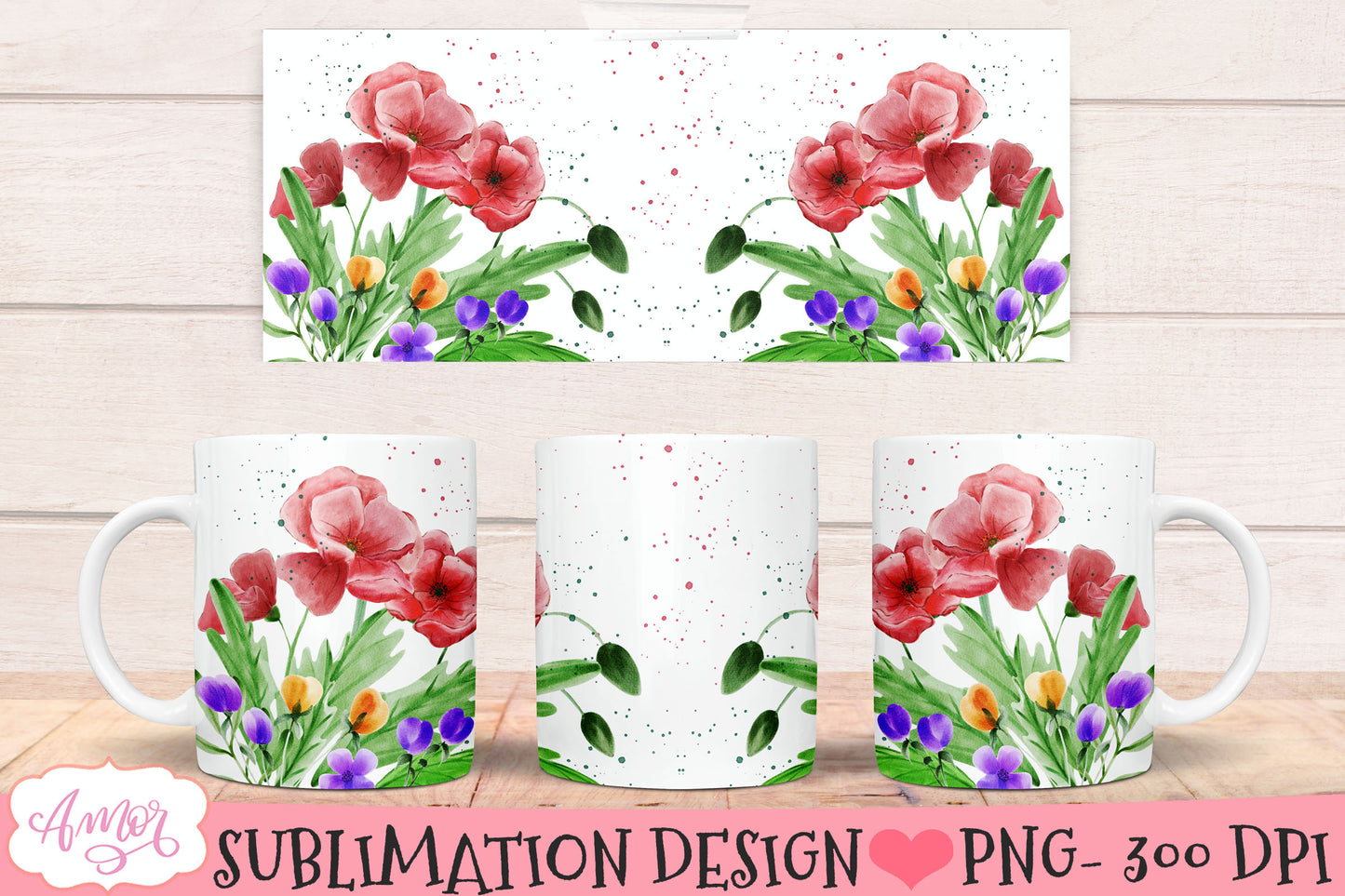 Wild flowers design for 11oz 15oz Mug Sublimation