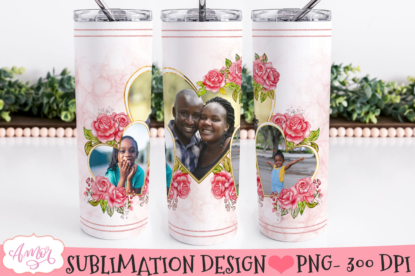 Bundle of 6 floral photo tumbler wraps for sublimation