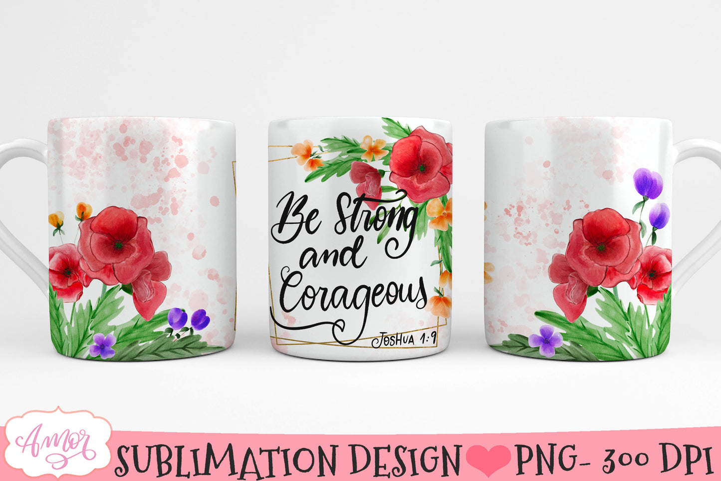 Bundle of 6 Bible Verse Mug Wraps with Hand-Painted Florals