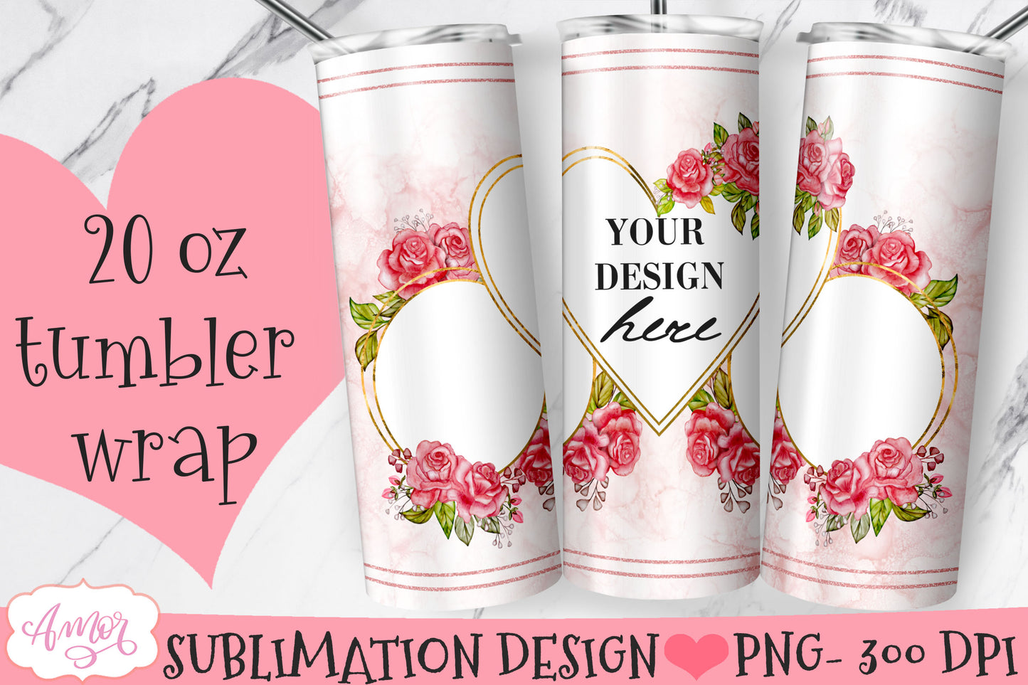 Bundle of 6 floral photo tumbler wraps for sublimation