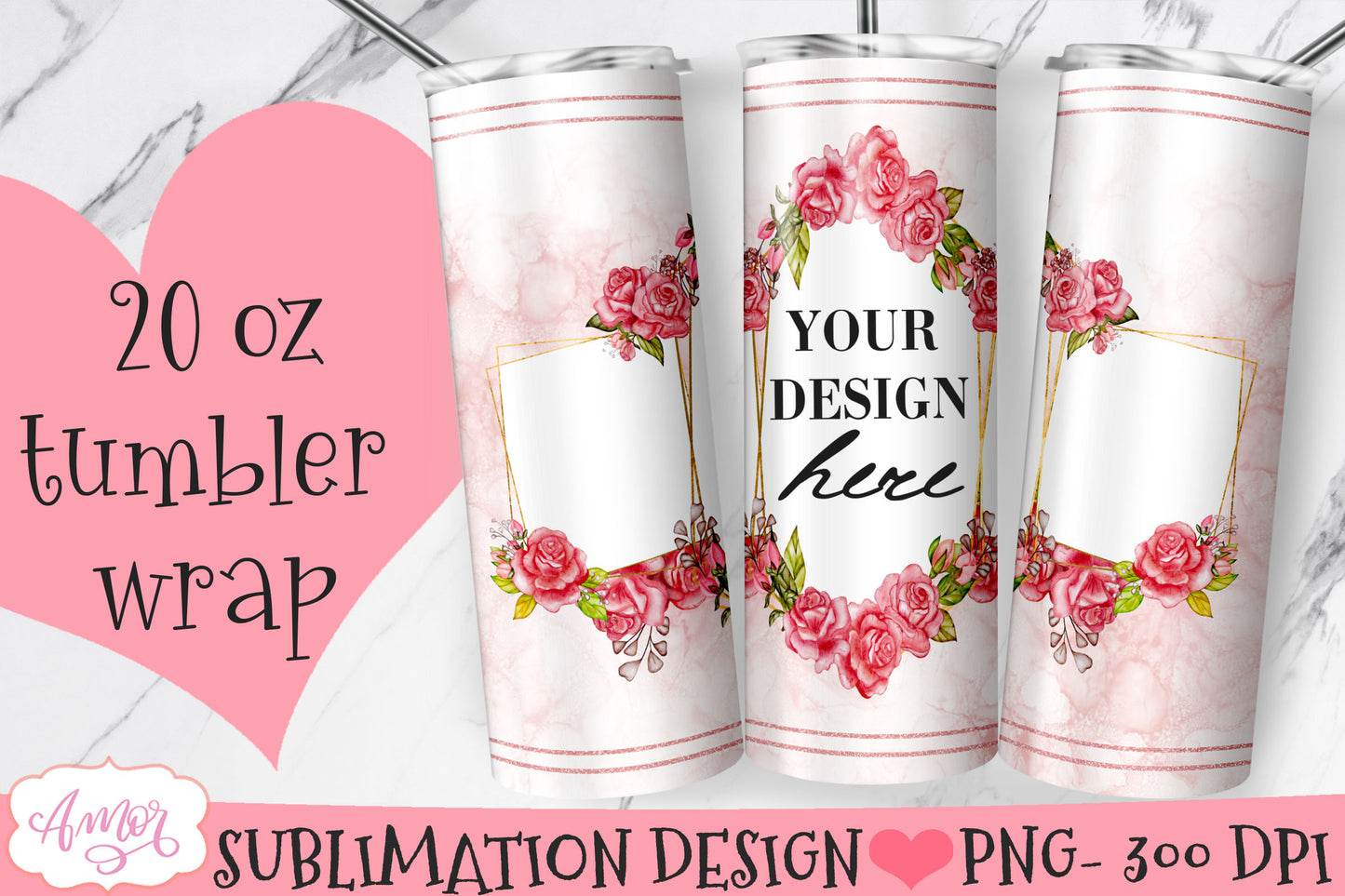 Bundle of 6 floral photo tumbler wraps for sublimation