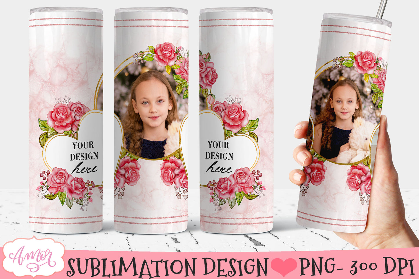 Bundle of 6 floral photo tumbler wraps for sublimation