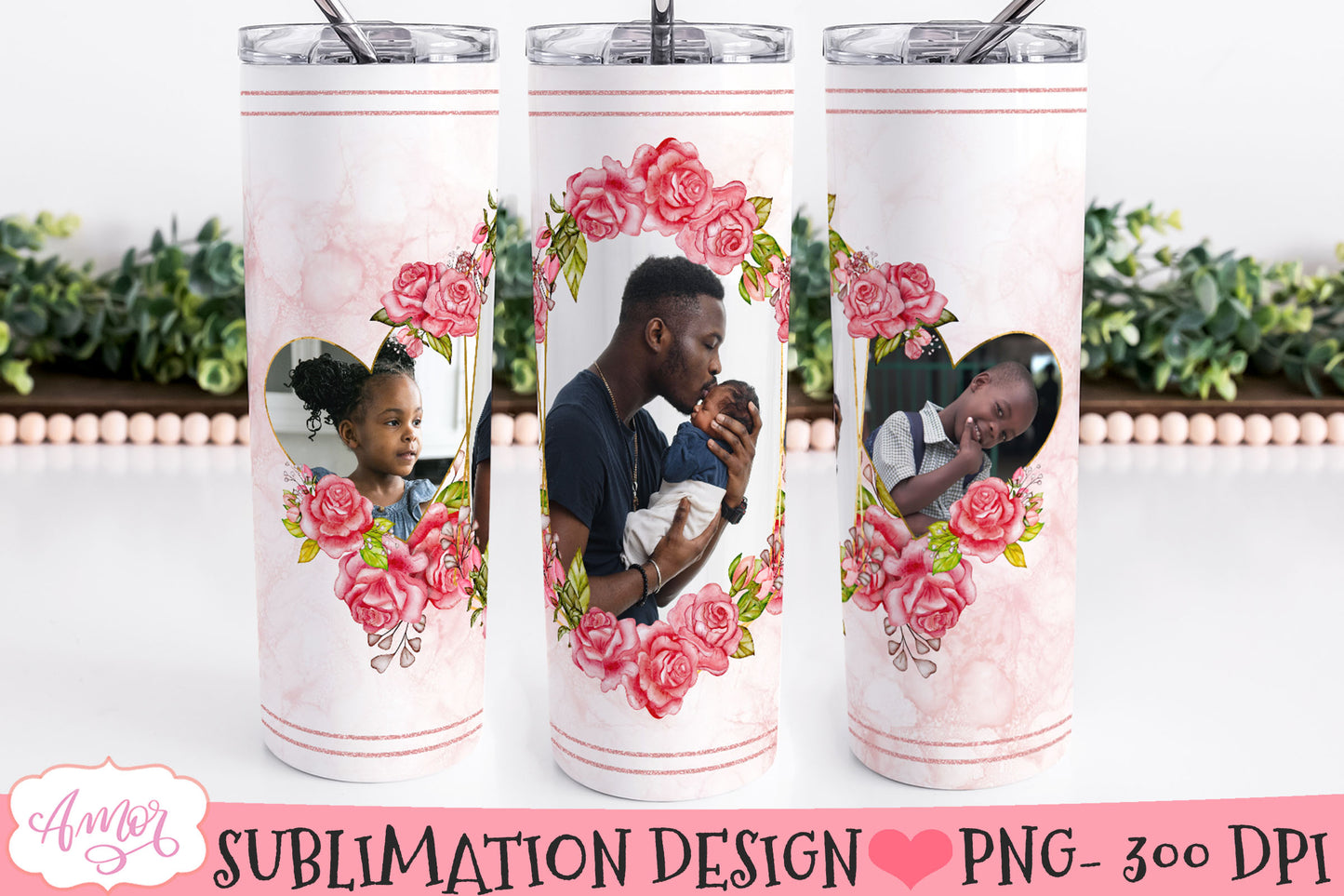 Bundle of 6 floral photo tumbler wraps for sublimation