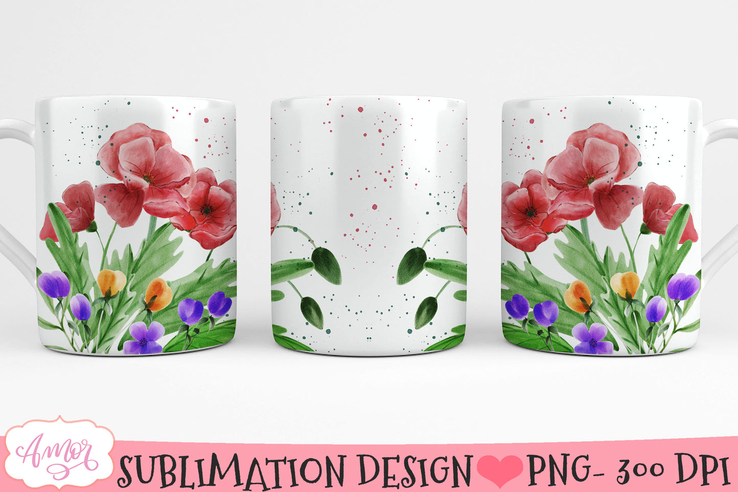Wild flowers design for 11oz 15oz Mug Sublimation