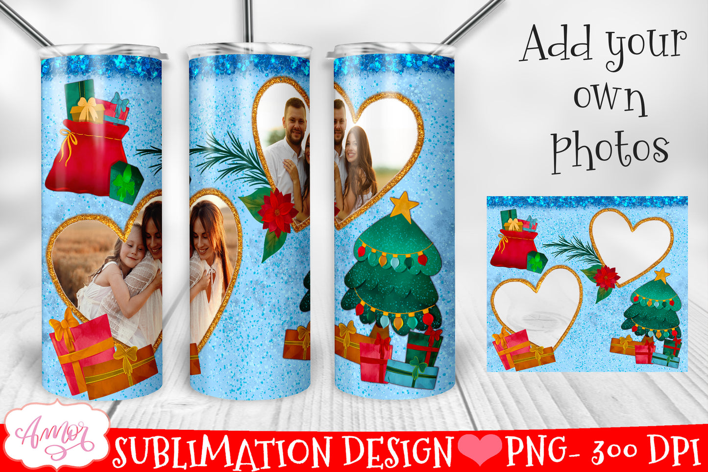 Add your own photos Christmas tumbler wrap PNG