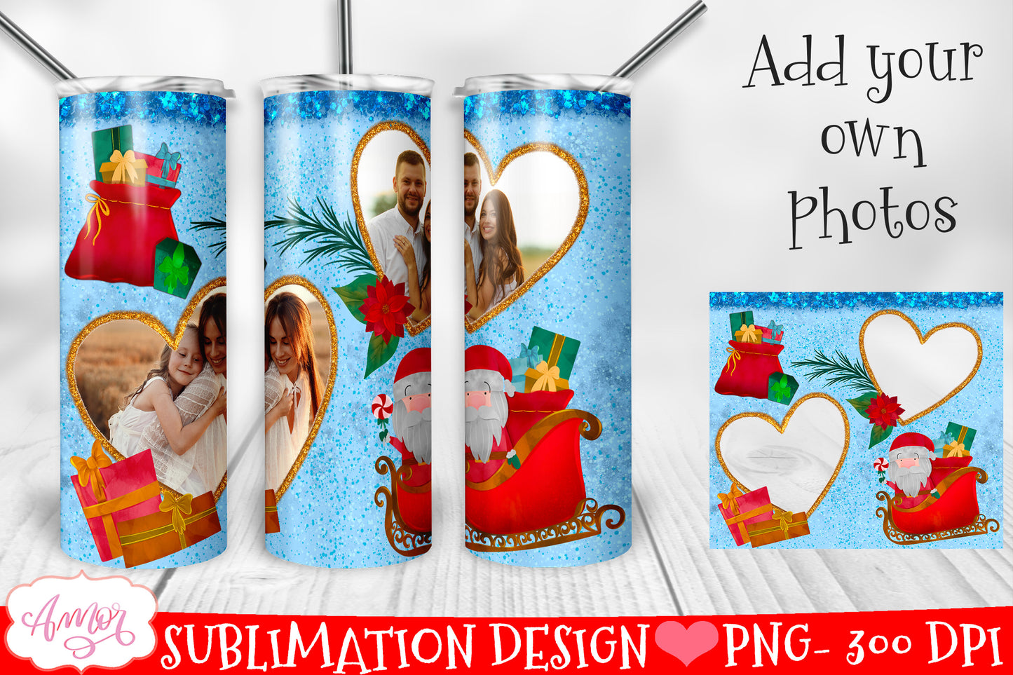 Add your own photos Christmas tumbler wrap PNG