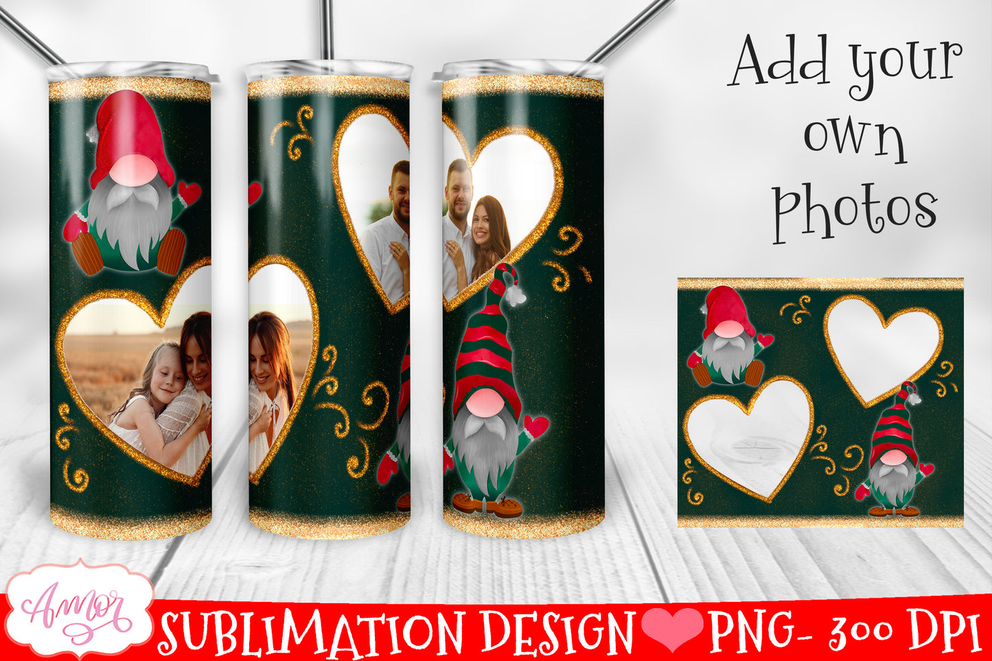 Add your own photos Christmas tumbler wrap PNG