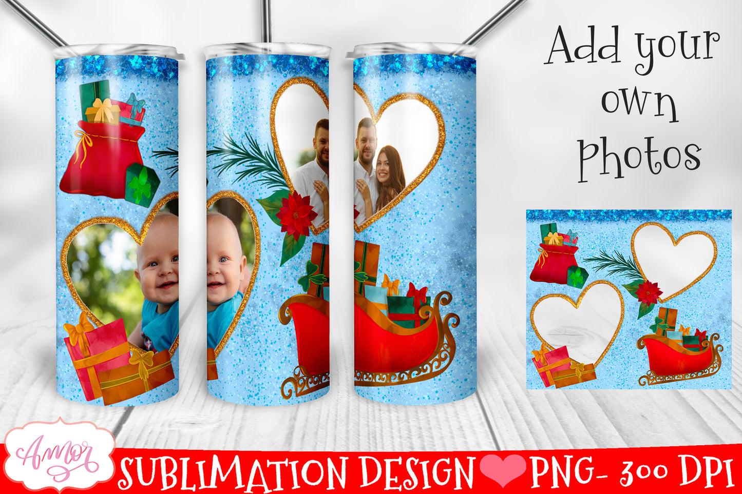 Add your own photos Christmas tumbler wrap PNG