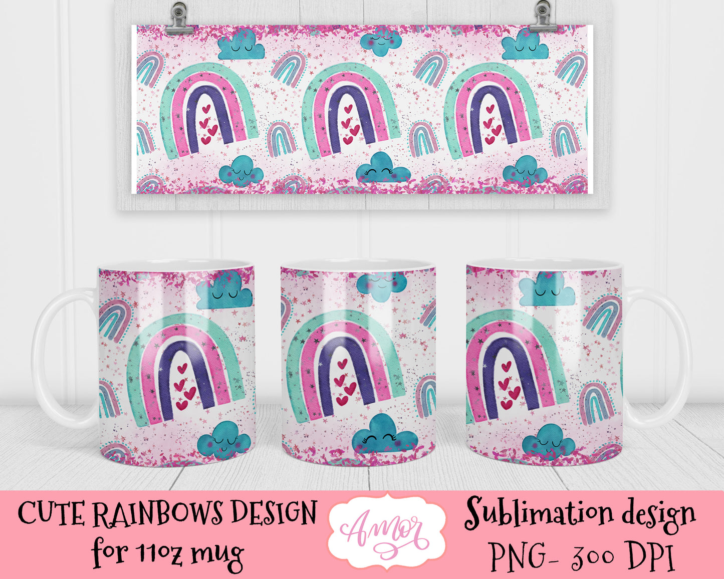 Rainbow Mug template design for sublimation