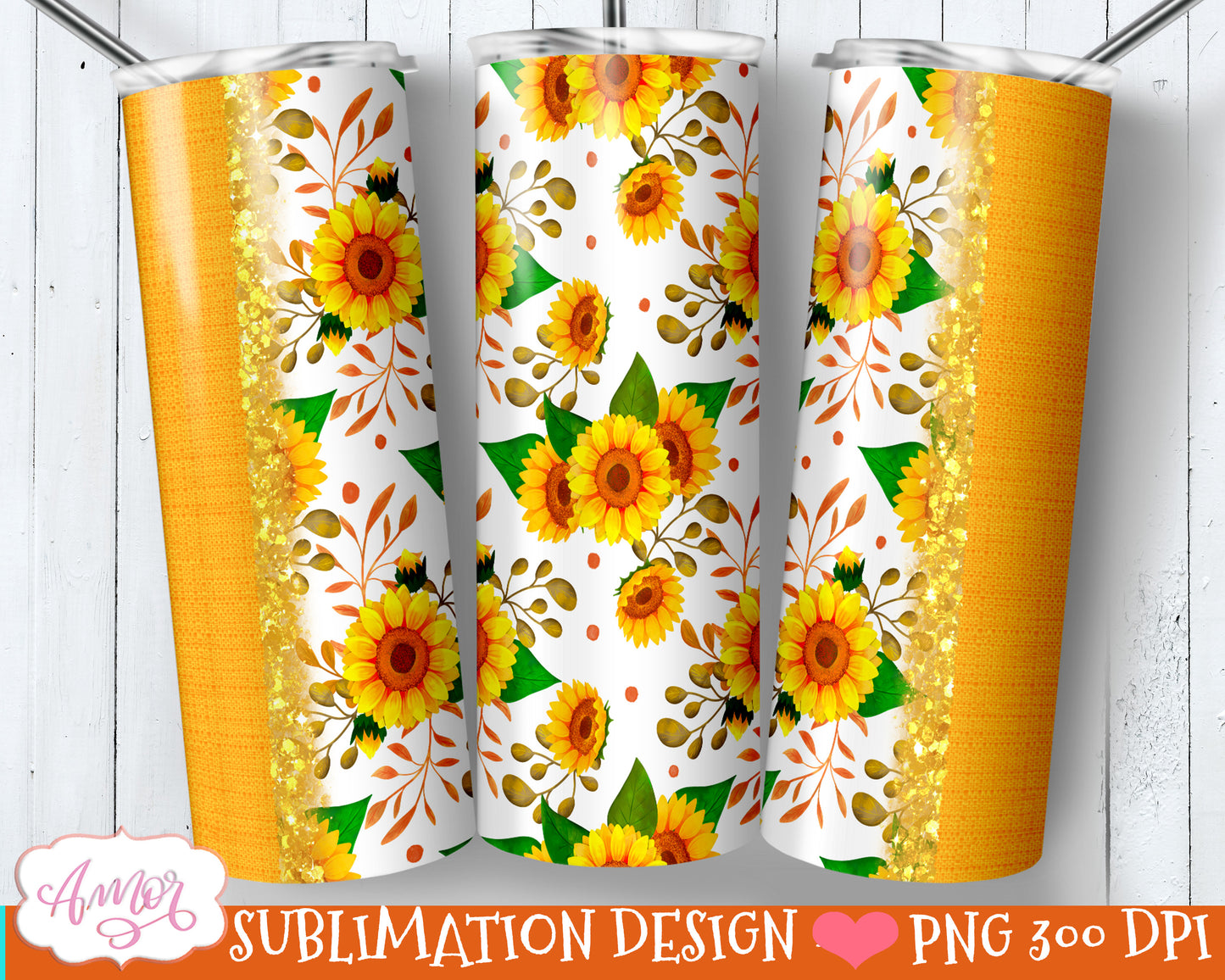 Sunflower 20 oz tumbler template for sublimation