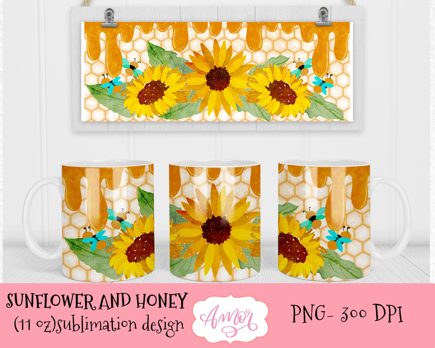 Sunflowers and Honey mug sublimation design