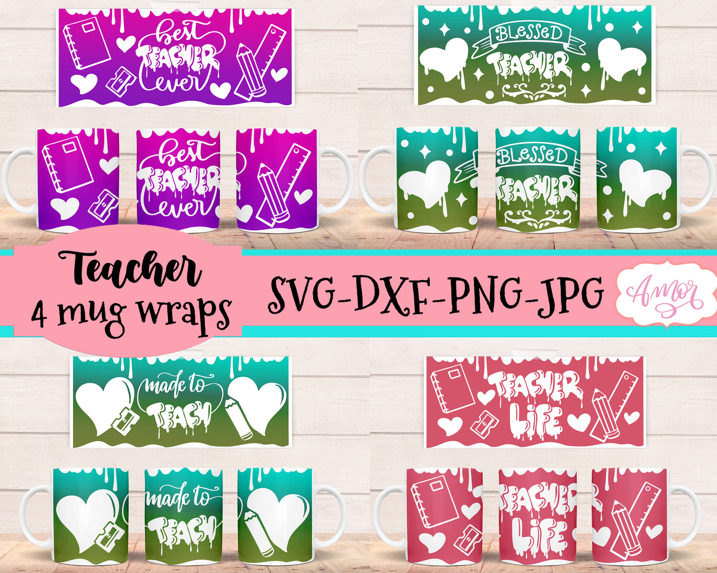 Teacher SVG for 12oz mugs infusible ink mini bundle