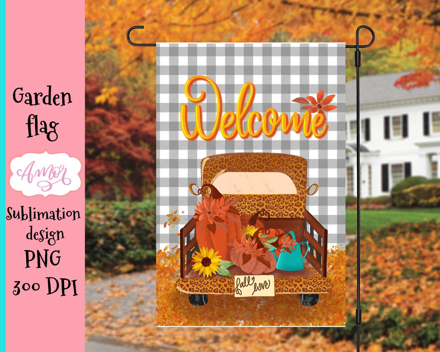 Truck with Pumpkins Yard Flag printable PNG