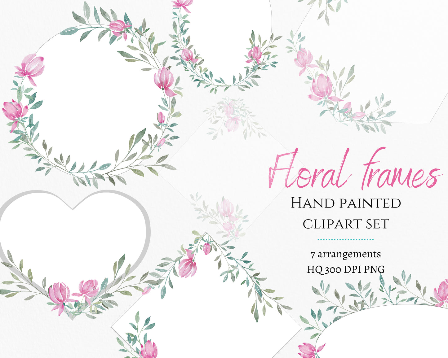 Watercolor pink floral frames Clipart for invitations