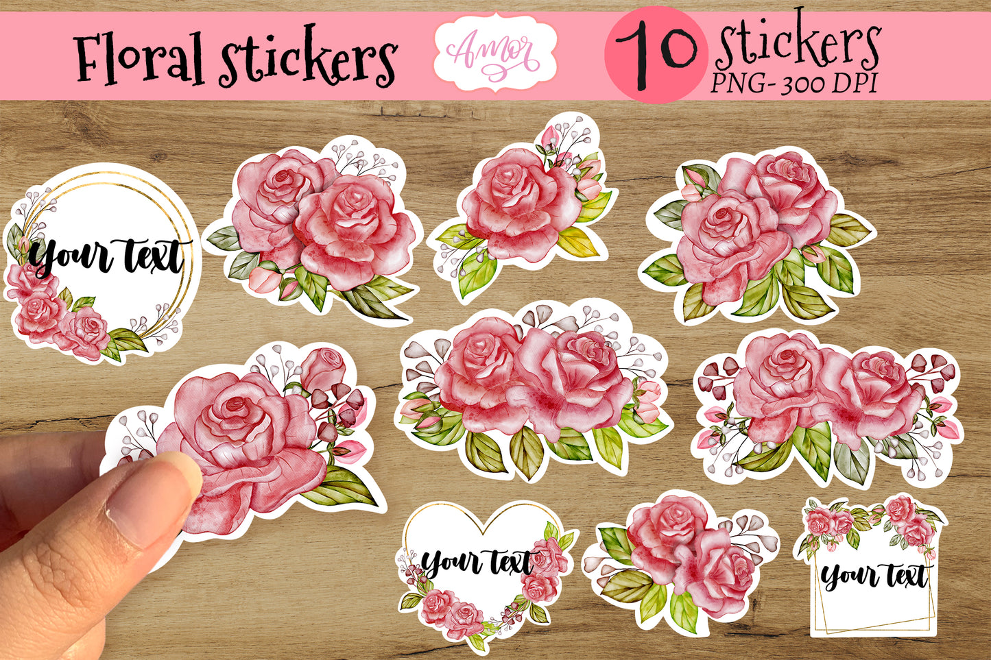 Watercolor poppy flower stickers for print & cut