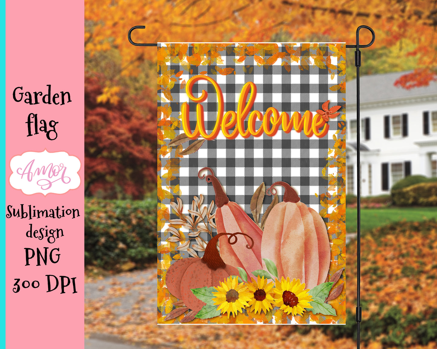 Welcome Yard Flag printable with pumpkins