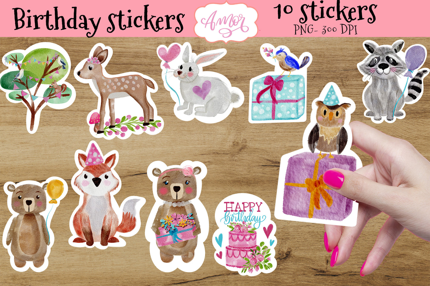 Woodland Birthday Party stickers for print then cut