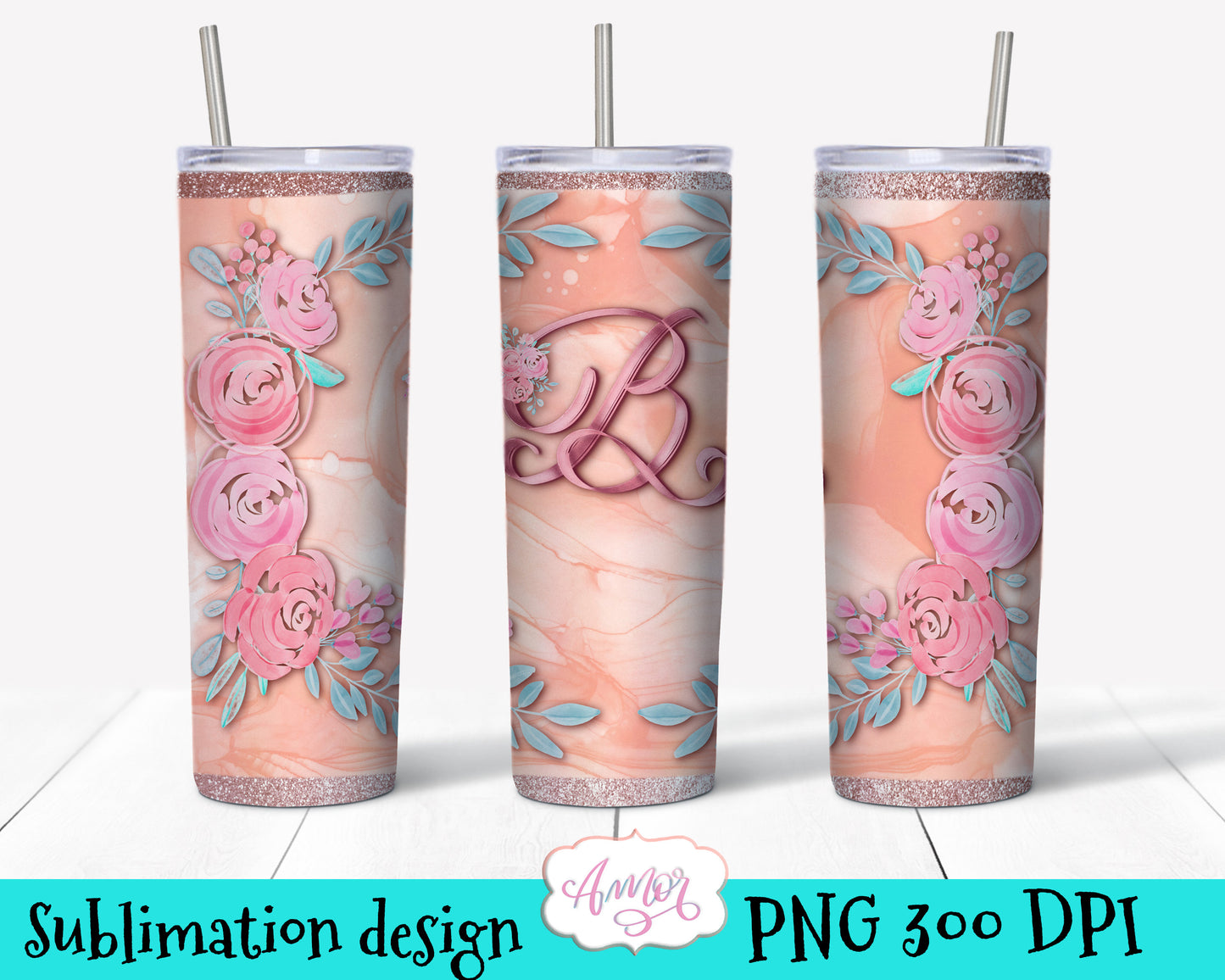 Letter "B" Monogram tumbler PNG design for sublimation