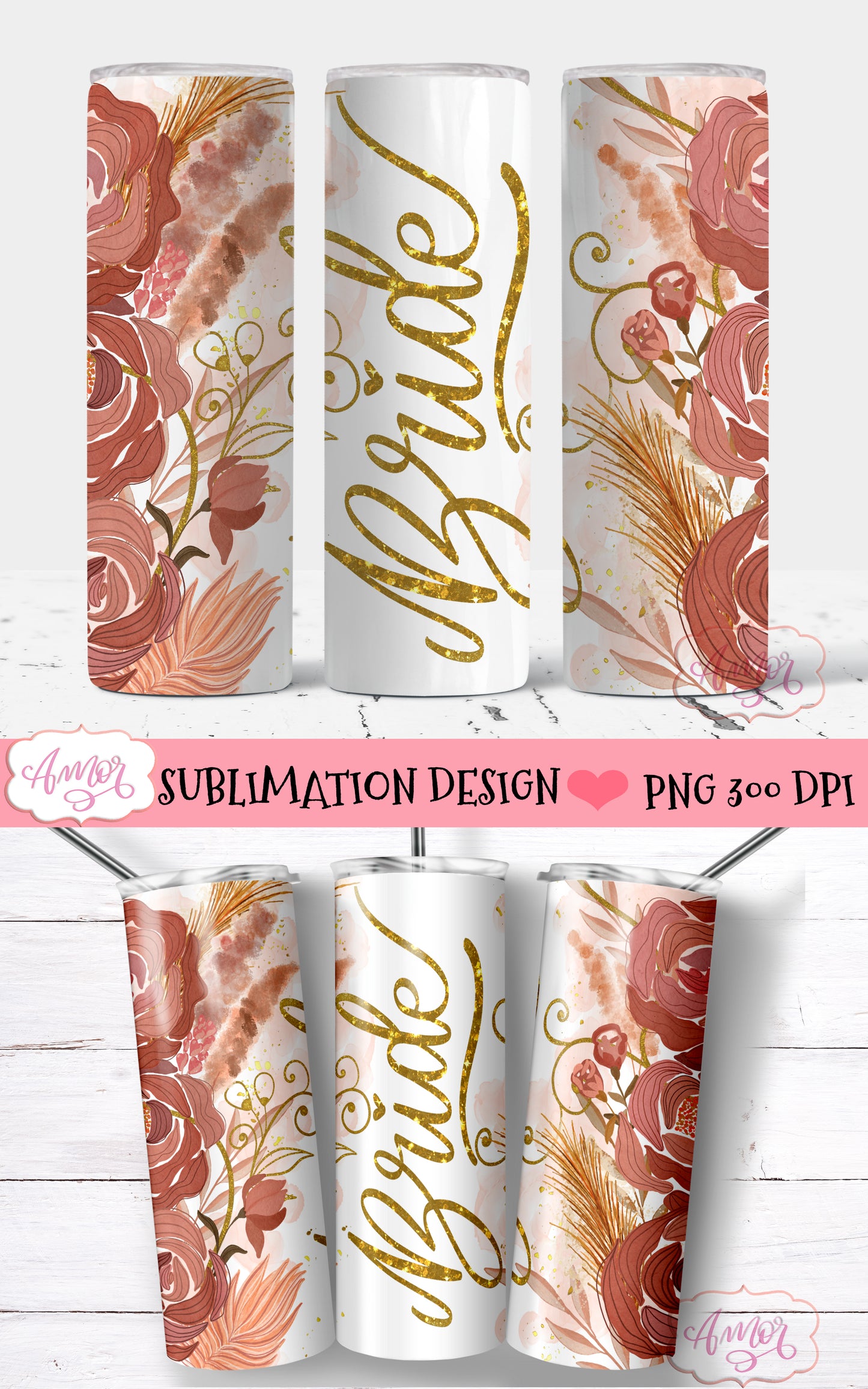 Boho wedding party tumbler wraps for sublimation
