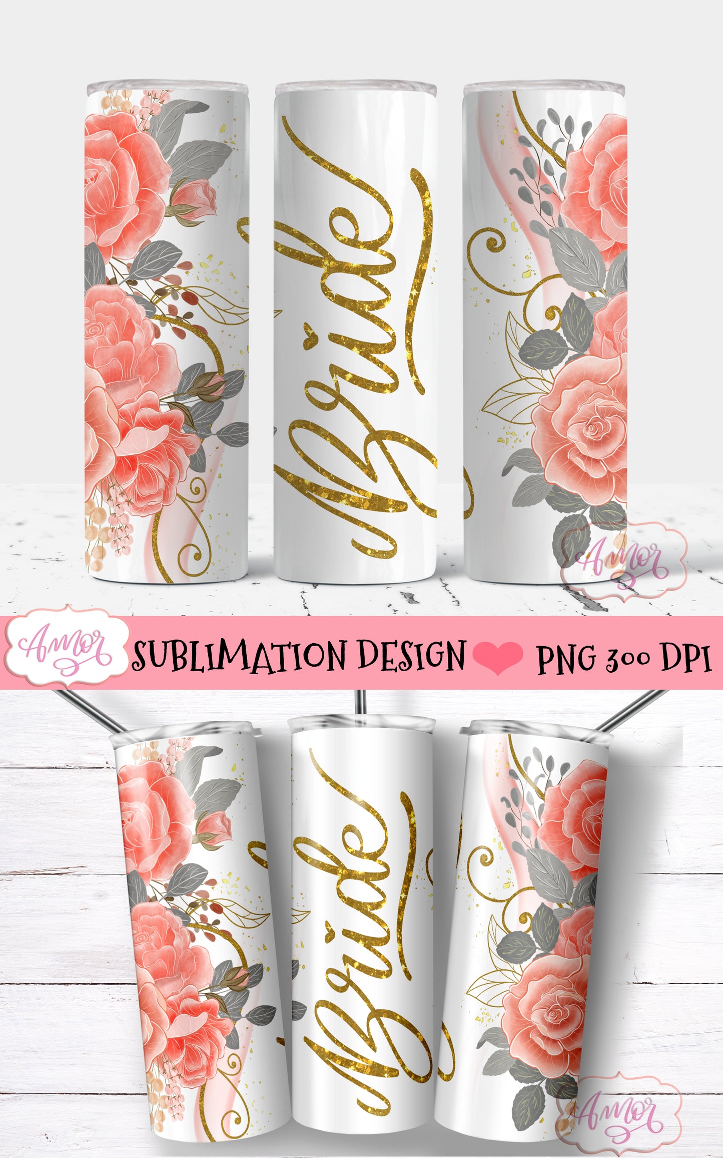 Bridal party tumbler wraps matching designs for sublimation