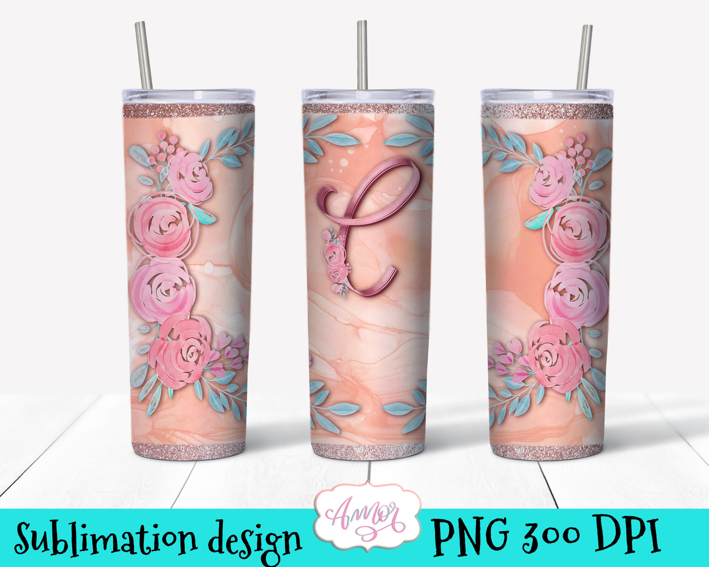 Letter "C" Monogram tumbler PNG design for sublimation