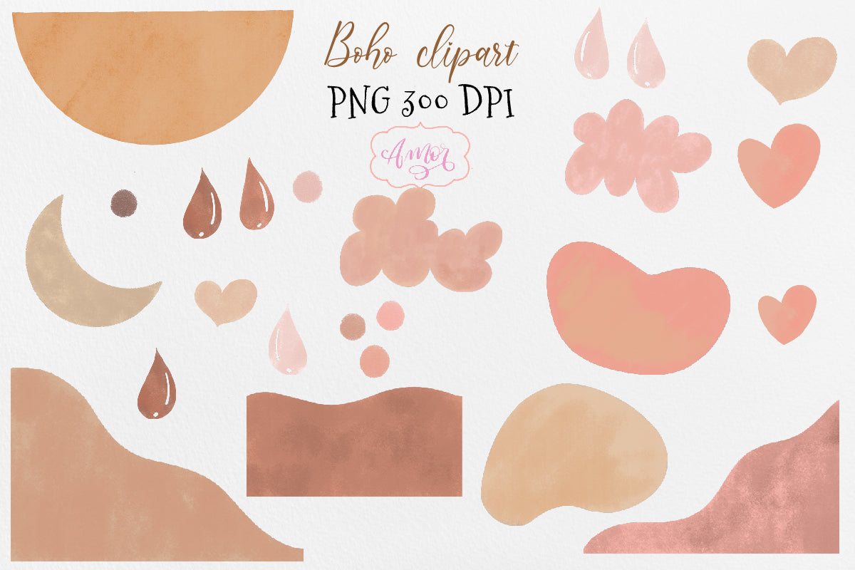Boho Abstract Shapes clipart for wall art
