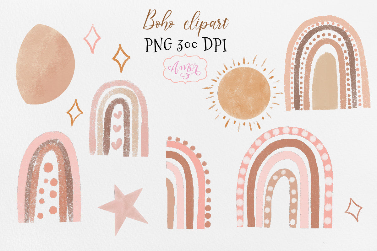 Boho Abstract Shapes clipart for wall art