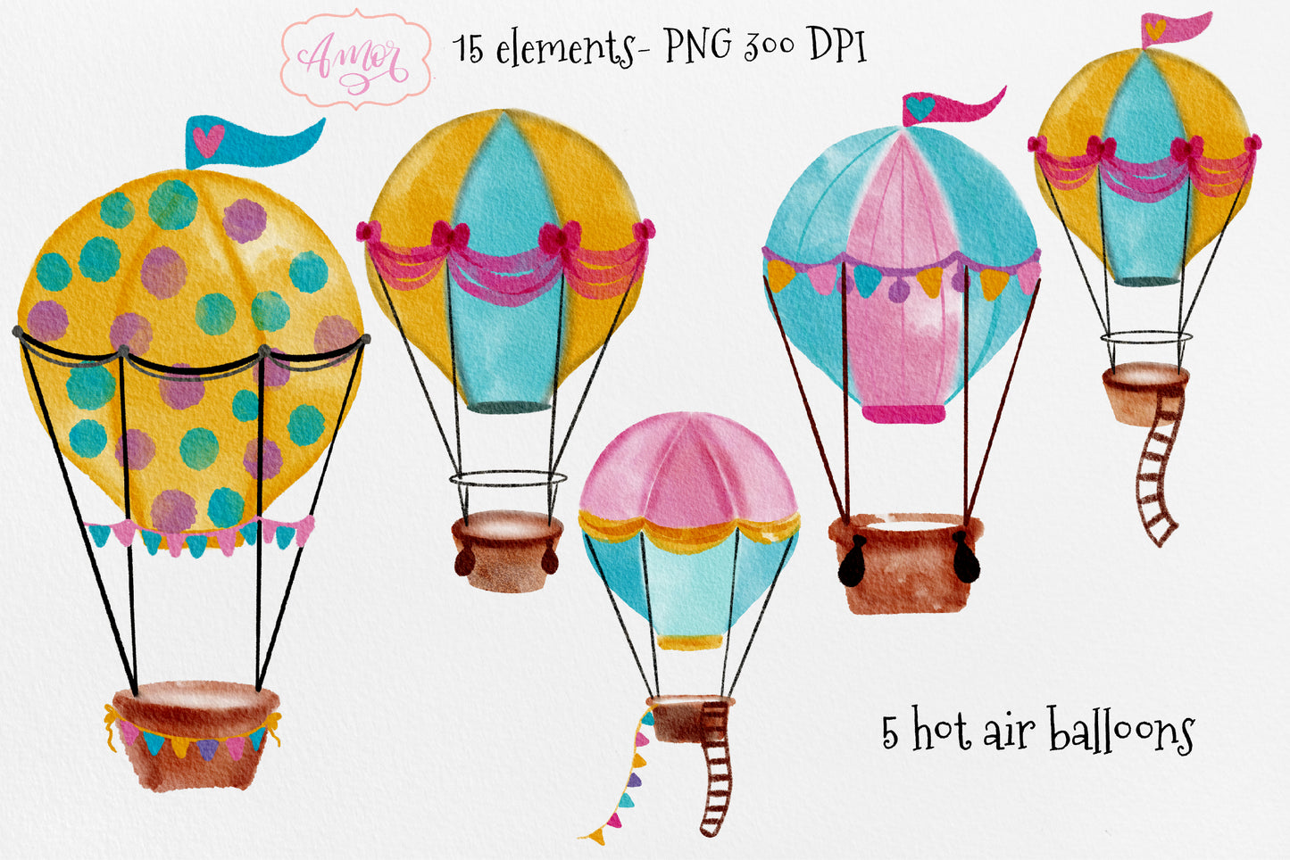 Watercolor Hot Air Balloons Clipart