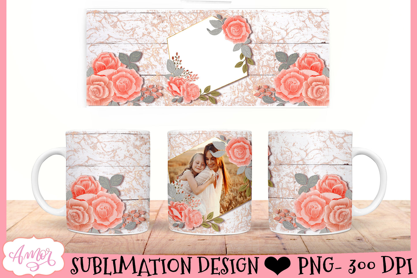 Romantic floral mug wraps for sublimation BUNDLE