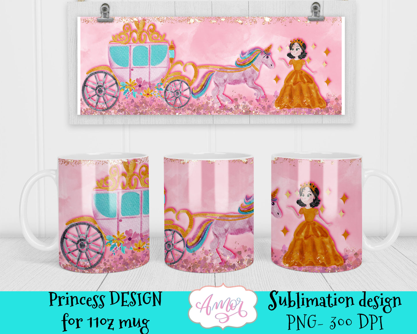 4 Unicorn and Princess mug sublimation templates for 11oz
