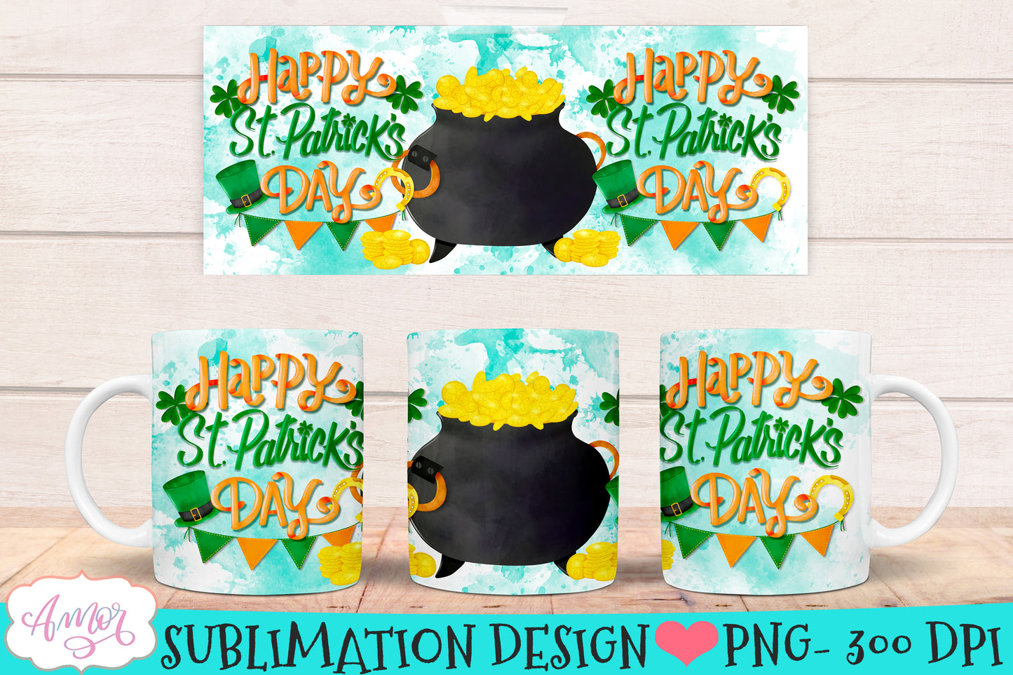 BUNDLE St. Patrick's Day mug wraps PNG for sublimation