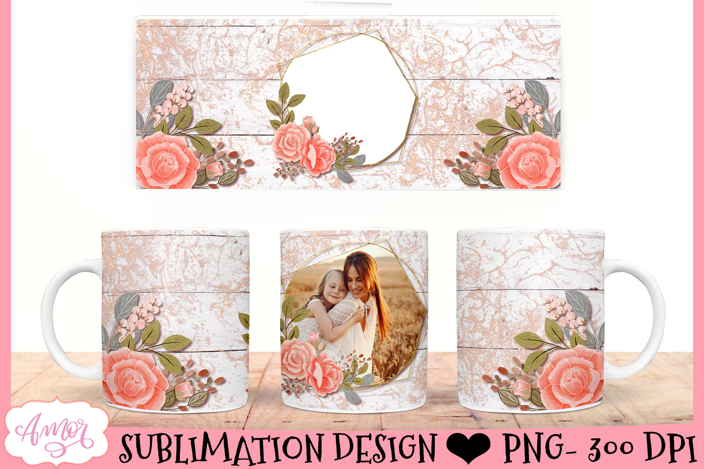 Romantic floral mug wraps for sublimation BUNDLE