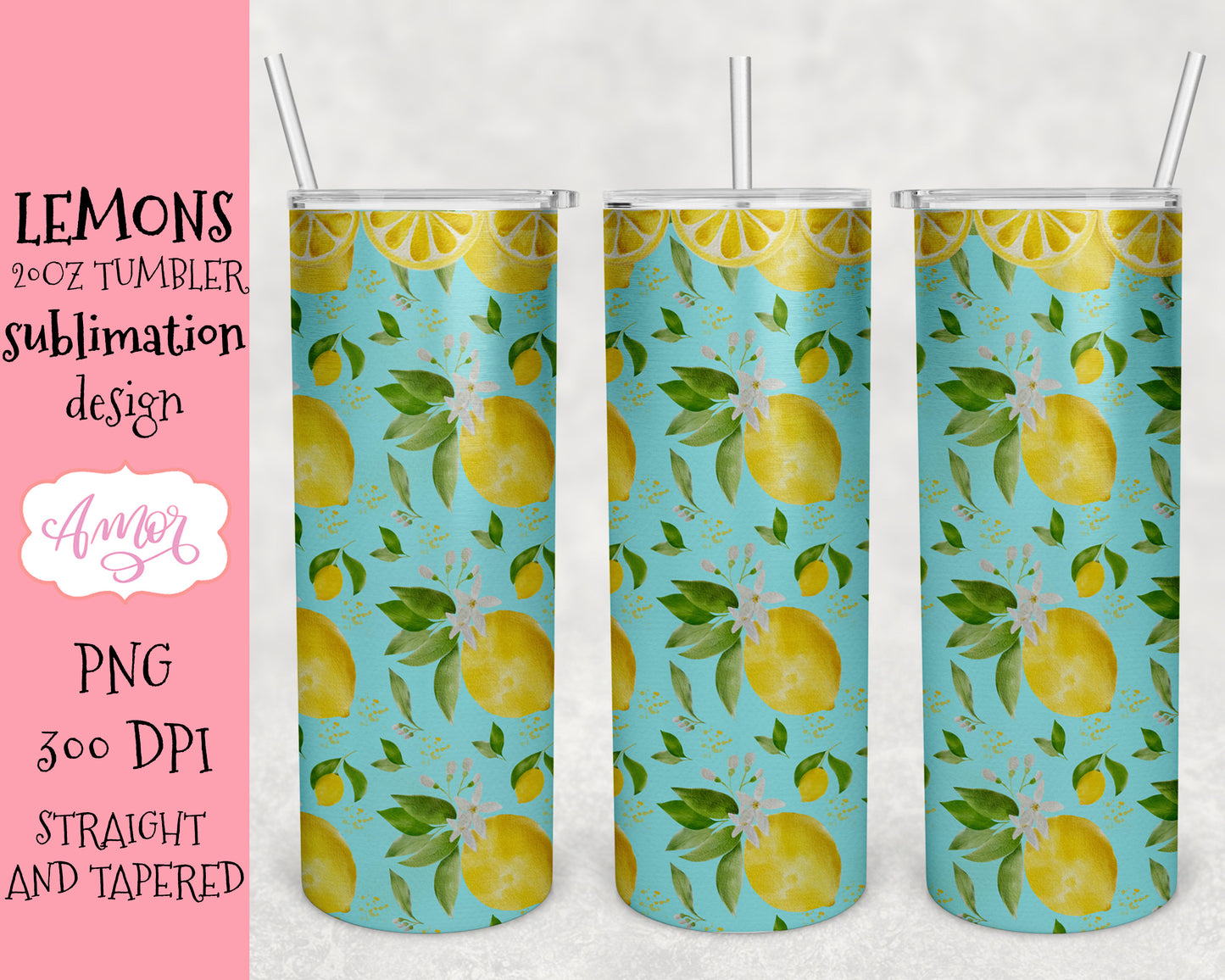 Lemon Tumbler Wraps for Sublimation BUNDLE