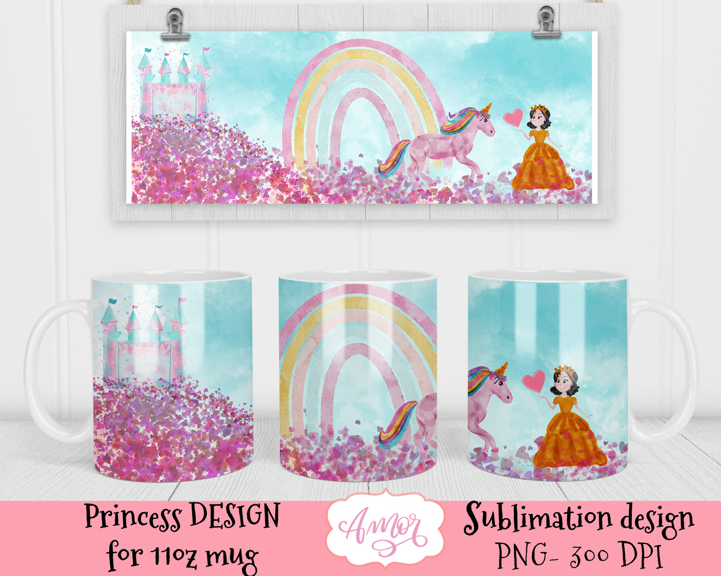 4 Unicorn and Princess mug sublimation templates for 11oz
