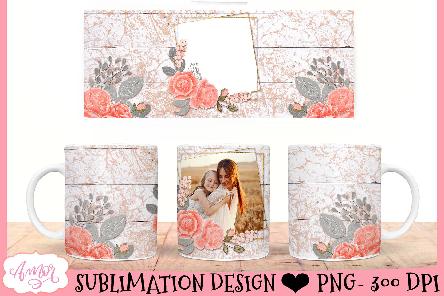 Romantic floral mug wraps for sublimation BUNDLE