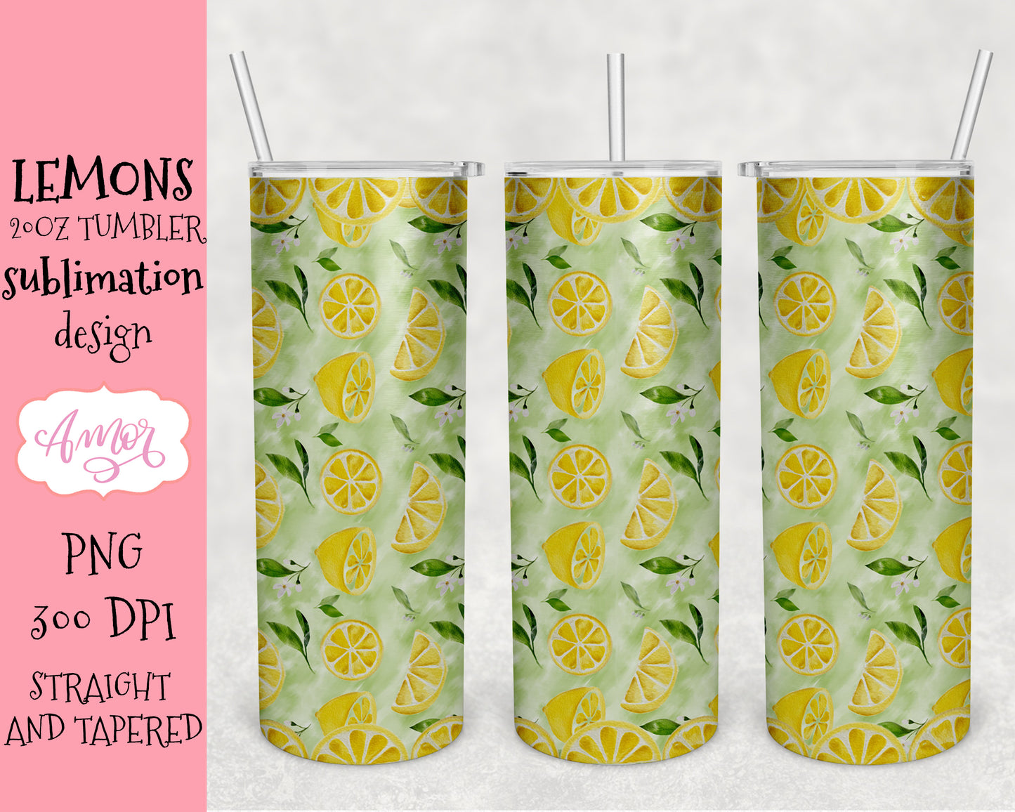 Lemon Tumbler Wraps for Sublimation BUNDLE