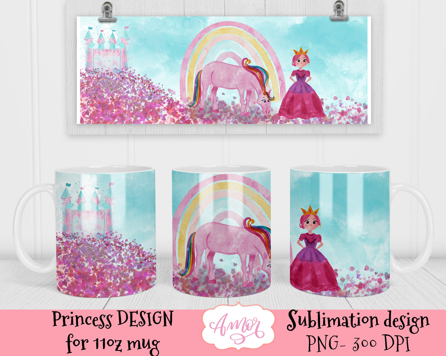 4 Unicorn and Princess mug sublimation templates for 11oz
