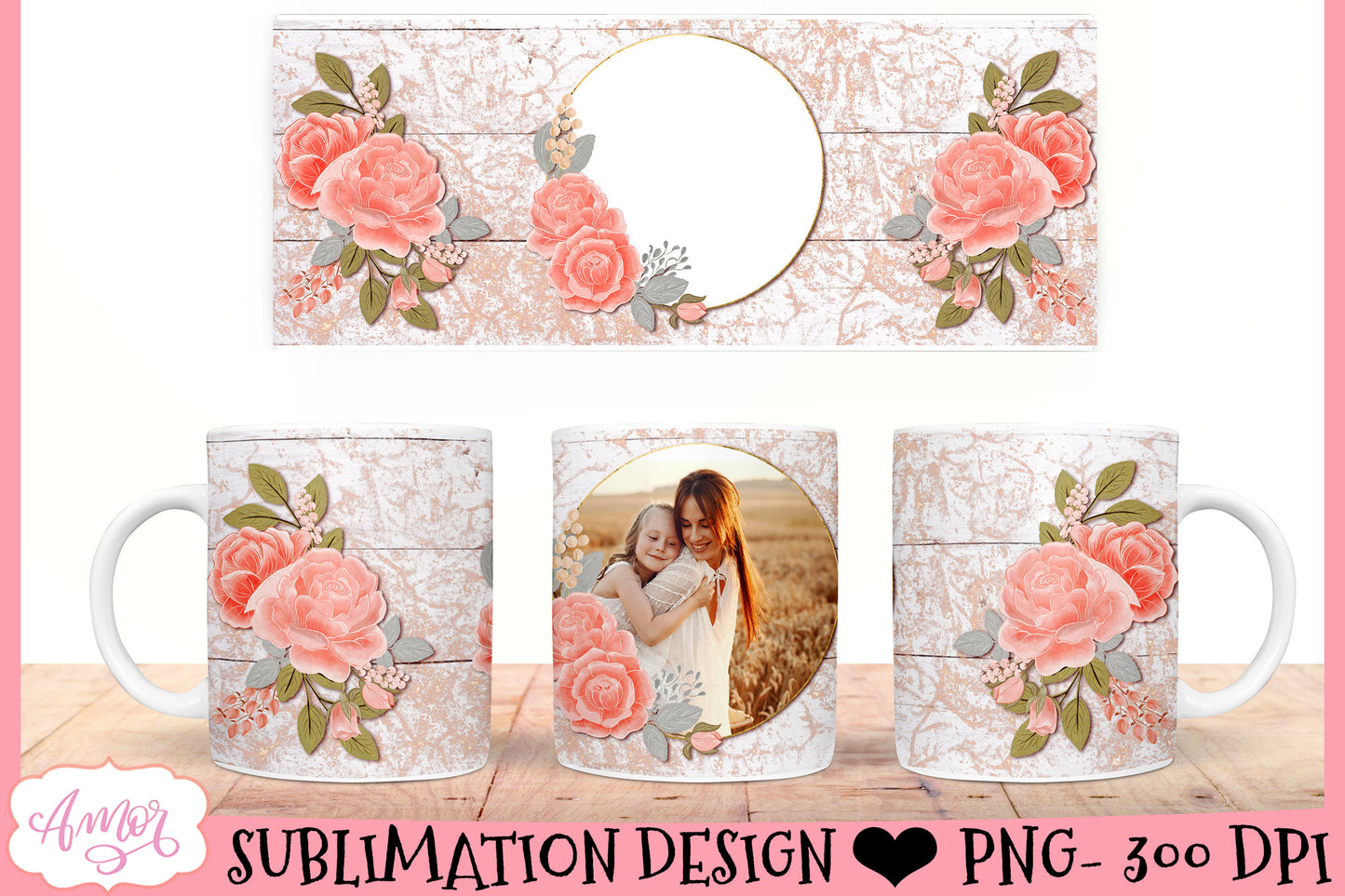 Romantic floral mug wraps for sublimation BUNDLE