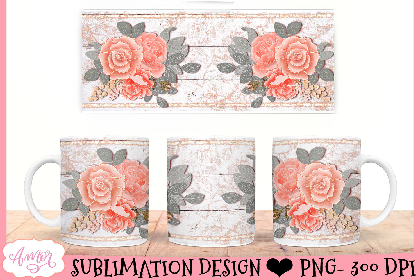 Romantic floral mug wraps for sublimation BUNDLE