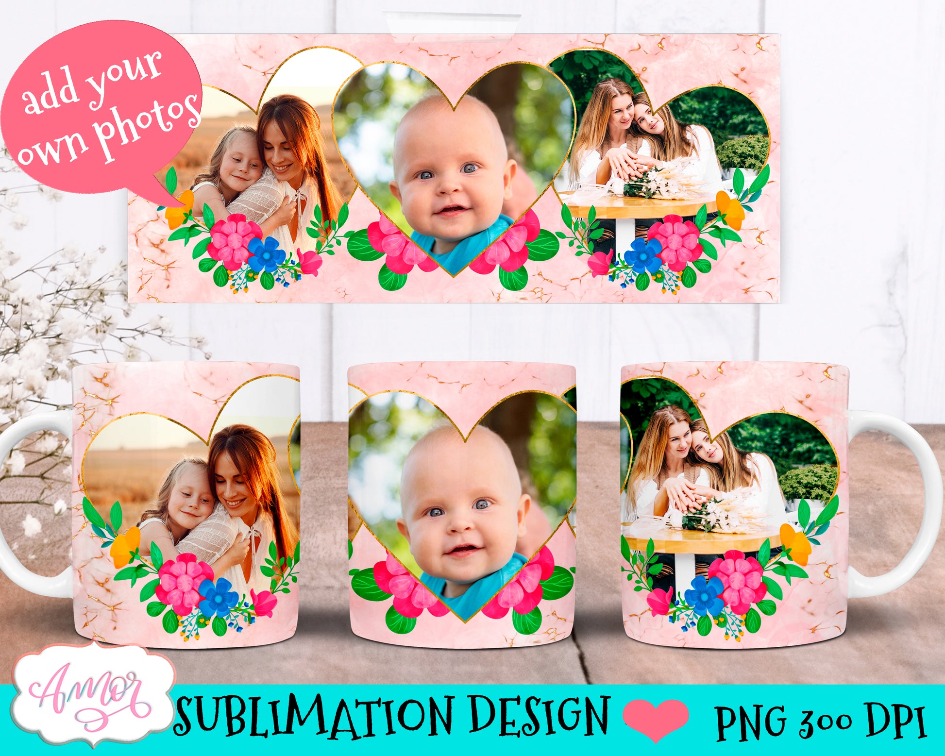 Floral photo customizable mug sublimation Bundle